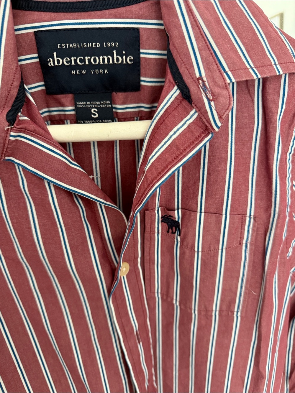 Abercrombie & Fitch Men's Rust Red Striped Button-Down Shirt